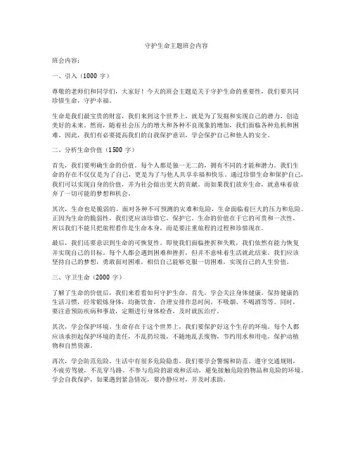 守护生命主题班会内容