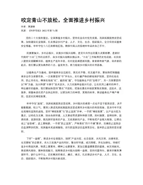 咬定青山不放松，全面推进乡村振兴