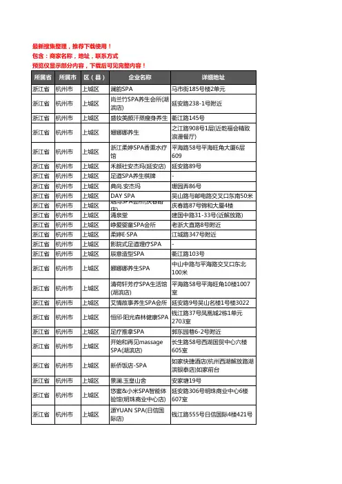 新版浙江省杭州市上城区SPA企业公司商家户名录单联系方式地址大全28家