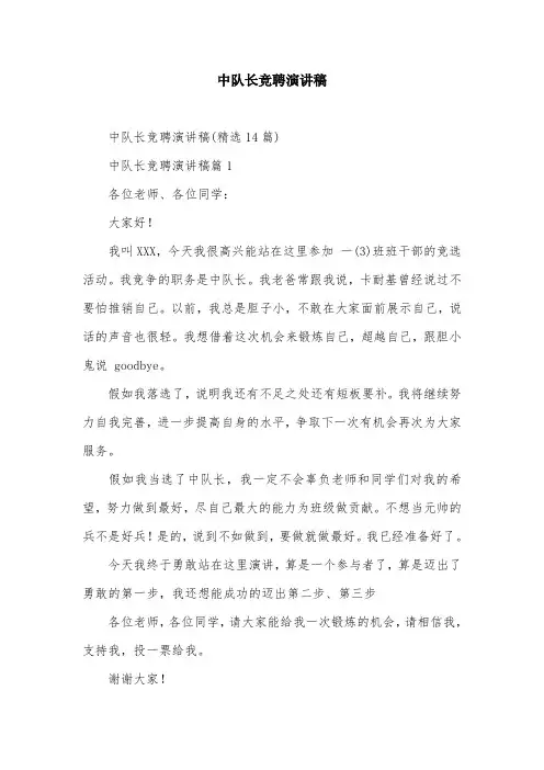 中队长竞聘演讲稿