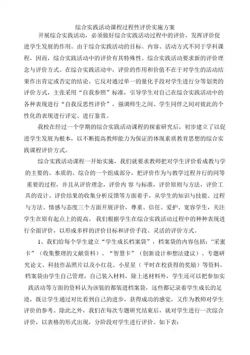 综合实践活动课程过程性评价实施方案
