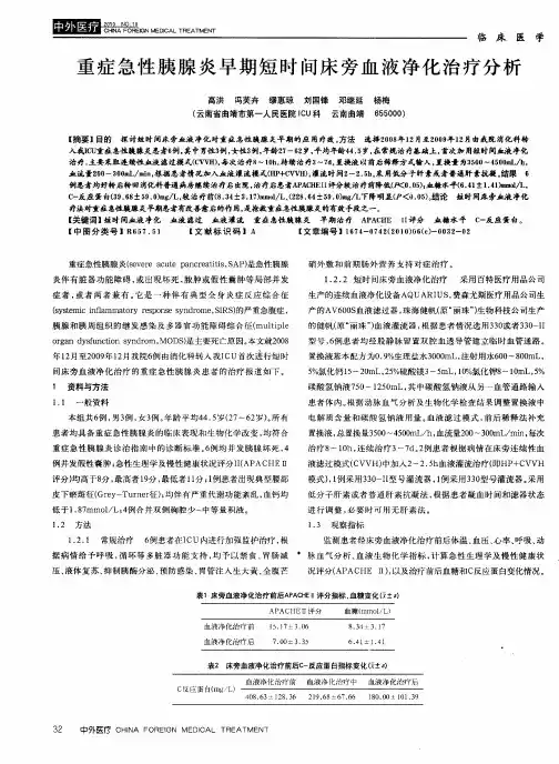 重症急性胰腺炎早期短时间床旁血液净化治疗分析