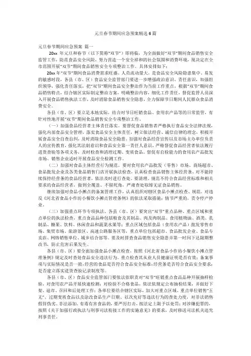 元旦春节期间应急预案精选6篇