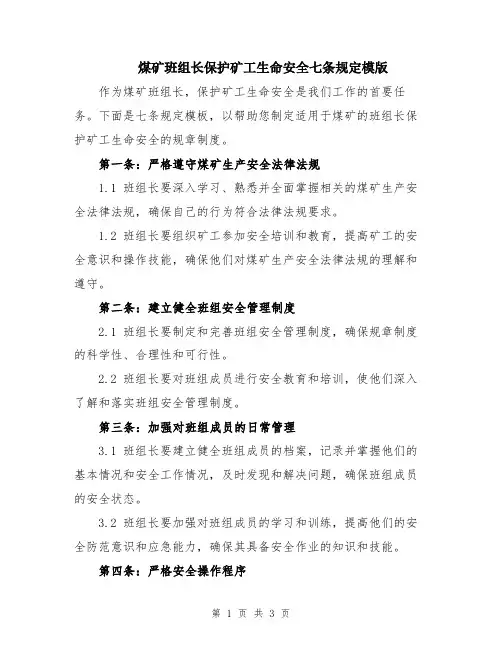 煤矿班组长保护矿工生命安全七条规定模版