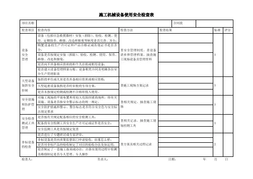 施工机械设备使用安全检查表(标准范本)