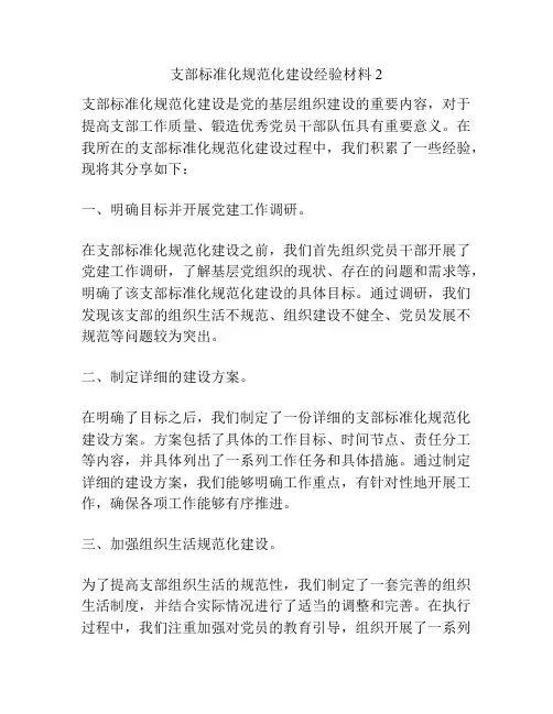 支部标准化规范化建设经验材料2