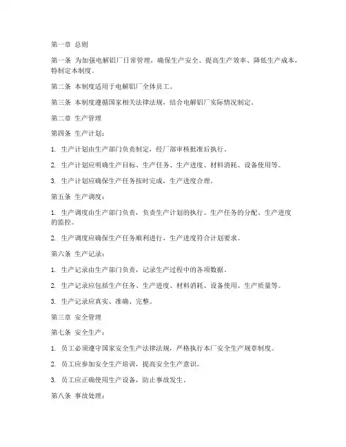 电解铝厂日常管理制度范本