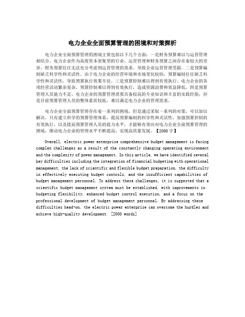 电力企业全面预算管理的困境和对策探析