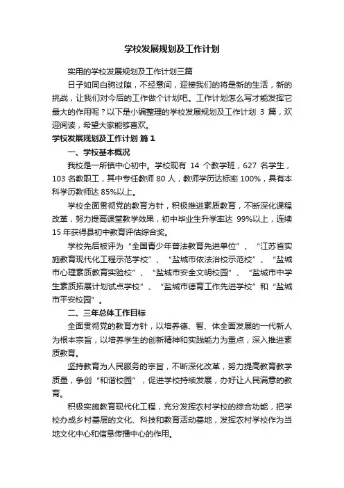 学校发展规划及工作计划