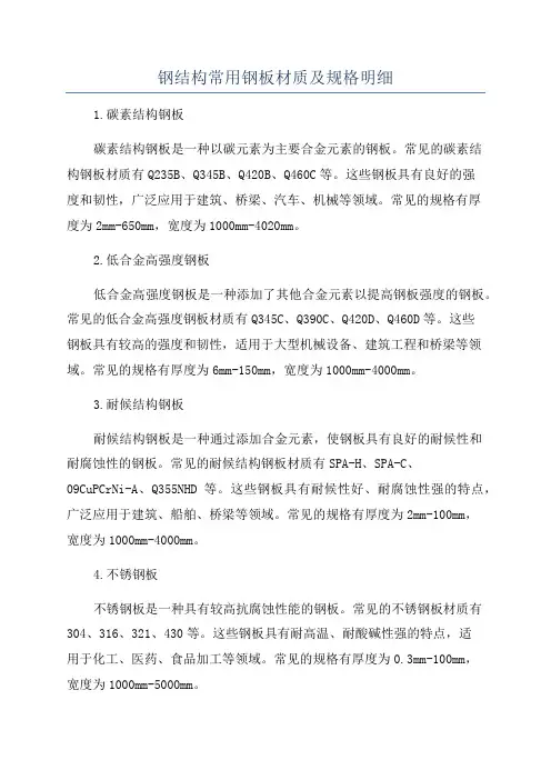 钢结构常用钢板材质及规格明细