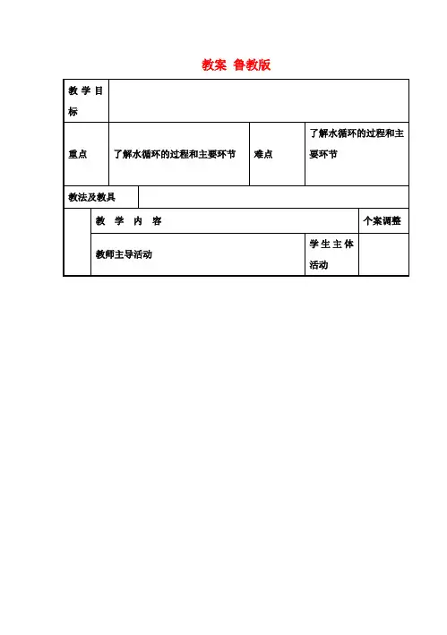 高一地理 2.3 水圈和水循环(1)教案 鲁教版