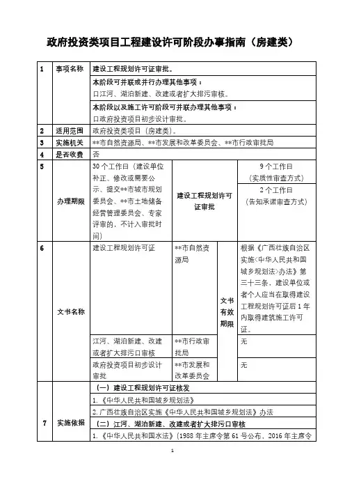 政府投资类项目工程建设许可阶段办事指南(房建类)【模板】