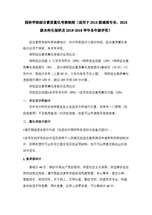 园林学院综合素质量化考核细则【模板】