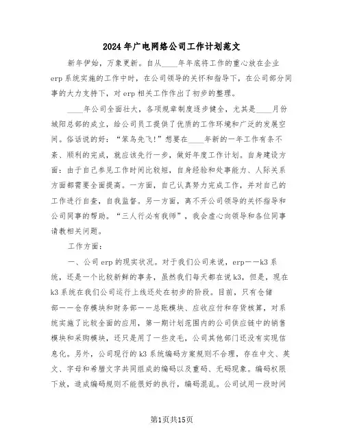 2024年广电网络公司工作计划范文(六篇)