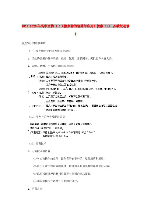 2019-2020年高中生物 1.1《微生物的培养与应用》教案(1) 苏教版选修1