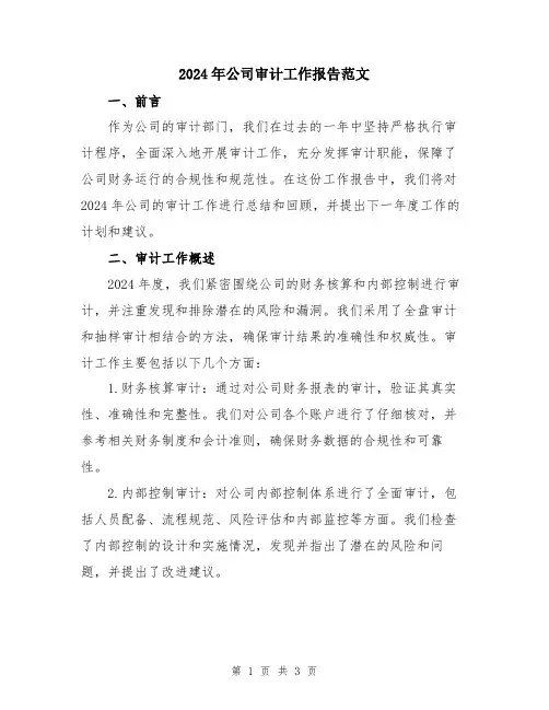 2024年公司审计工作报告范文