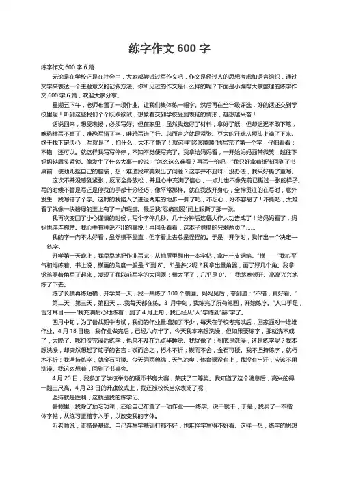 练字作文600字6篇