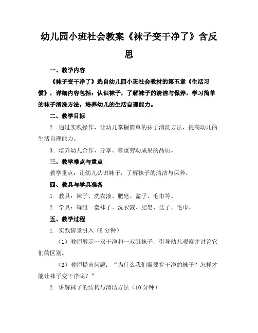 幼儿园小班社会教案《袜子变干净了》含反思