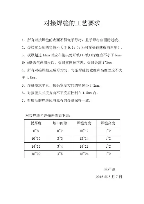 对接焊缝的工艺要求汇总