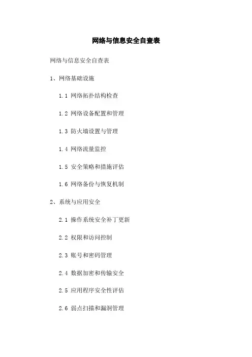 网络与信息安全自查表