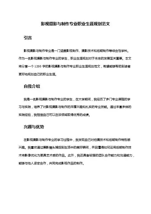 影视摄影与制作专业职业生涯规划范文