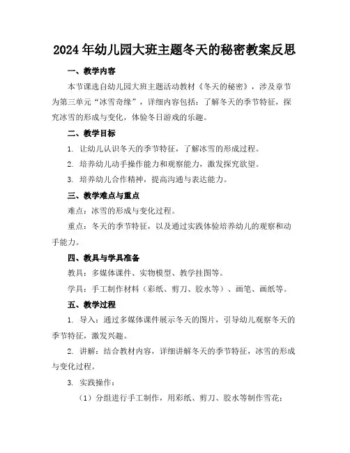 2024年幼儿园大班主题冬天的秘密教案反思