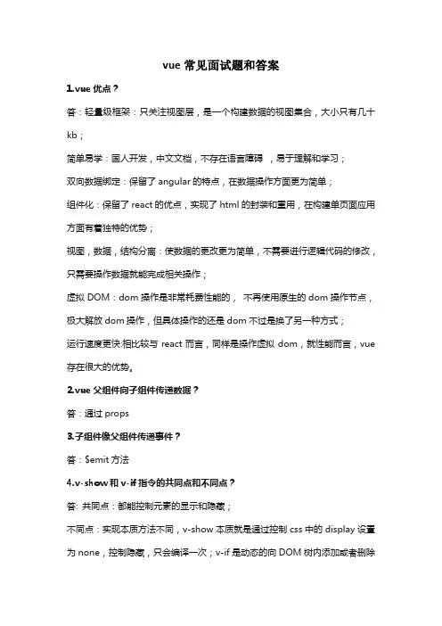 vue面试题_vue常见面试题和答案