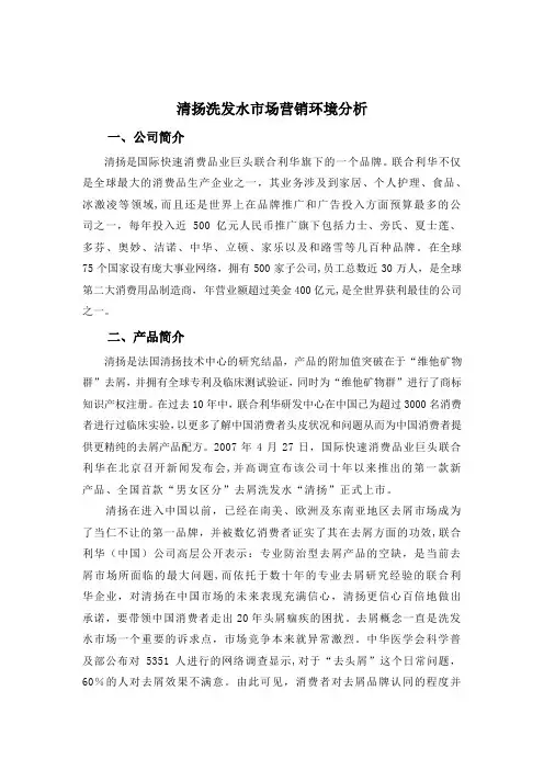 清扬洗发水市场营销环境分析