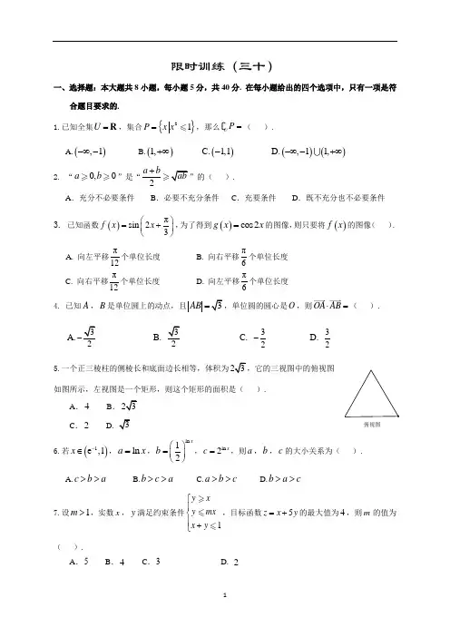 高中数学新课程精品限时训练(30))