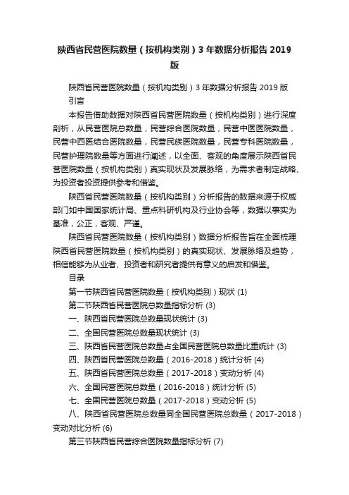陕西省民营医院数量（按机构类别）3年数据分析报告2019版