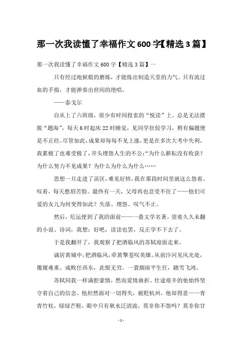 那一次我读懂了幸福作文600字【3篇】
