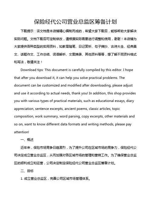 保险经代公司营业总监区筹备计划