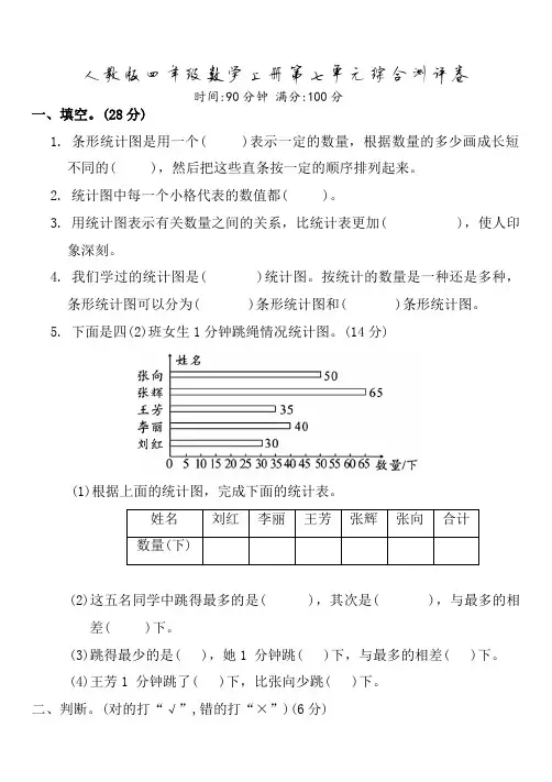 人教版四年级数学上册第七单元综合测评卷(含答案)