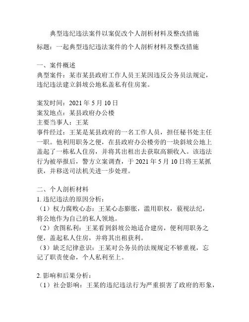 典型违纪违法案件以案促改个人剖析材料及整改措施
