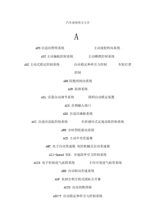 汽车系统英文缩写大全