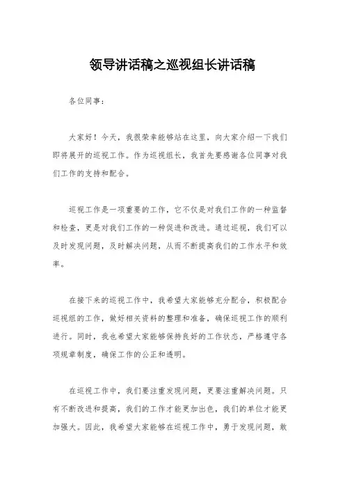 领导讲话稿之巡视组长讲话稿