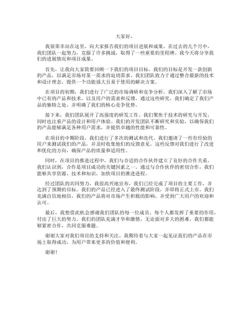 项目汇报发言稿开场白