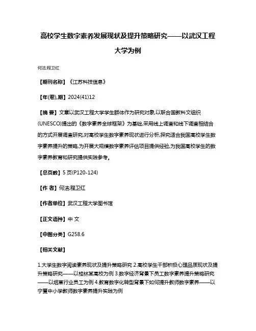 高校学生数字素养发展现状及提升策略研究——以武汉工程大学为例