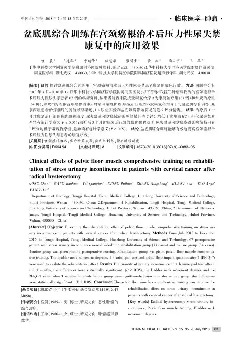 盆底肌综合训练在宫颈癌根治术后压力性尿失禁康复中的应用效果