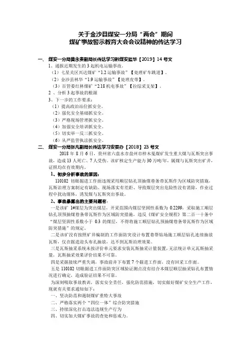 关于金沙县煤安一分局“两会”期间煤矿事故警示教育大会会议精神的传达3.8