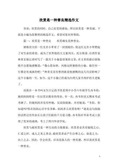 欣赏是一种善良精选作文