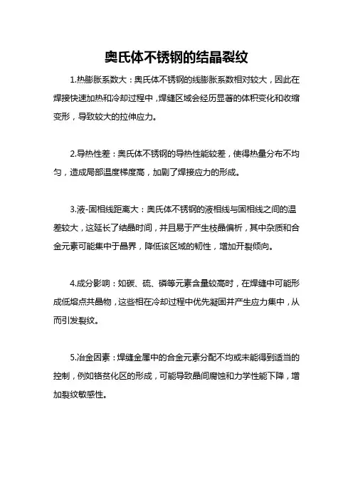 奥氏体不锈钢的结晶裂纹