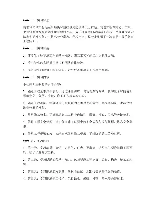 认识隧道实训报告