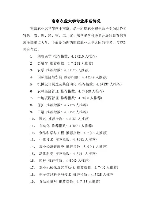 南京农业大学专业排名情况