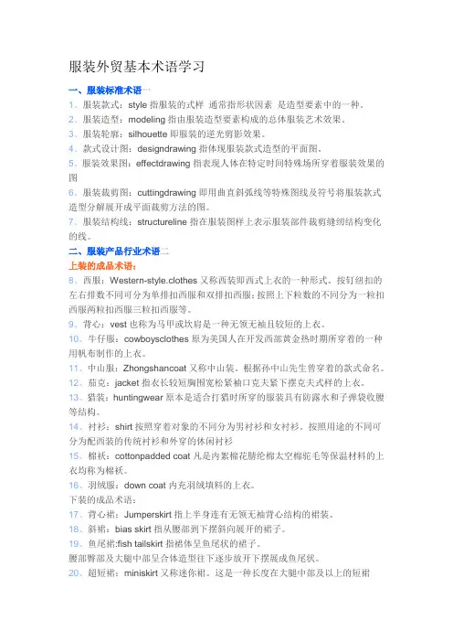服装外贸基本术语学习