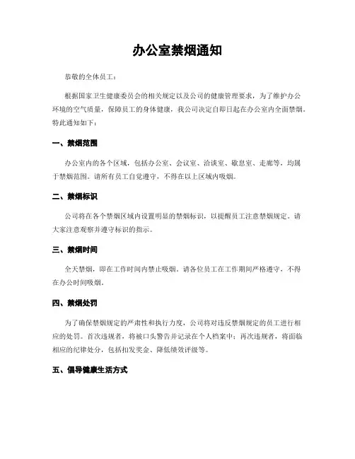 办公室禁烟通知