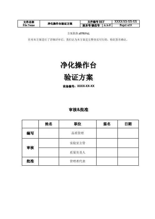 洁净工作台3Q验证方案