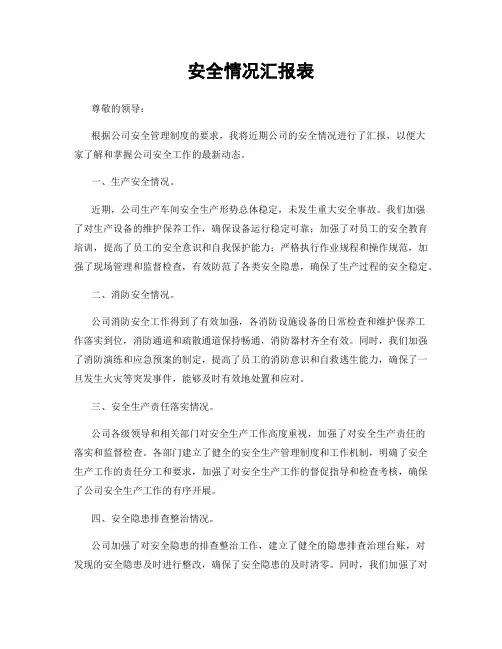 安全情况汇报表