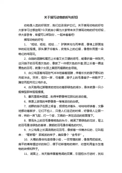 关于描写动物的好句好段