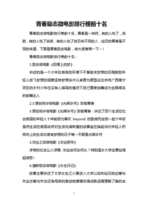 青春励志微电影排行榜前十名